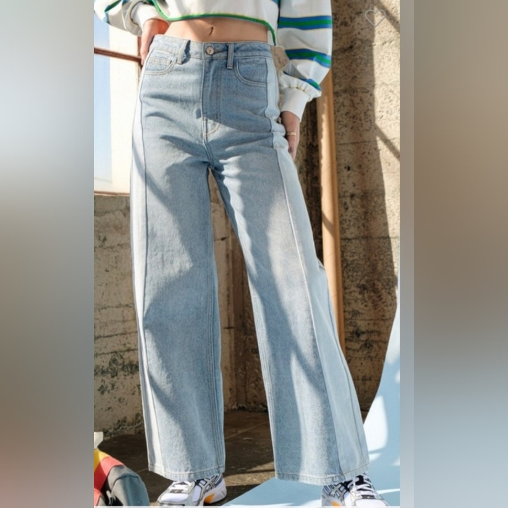 Papermoon new 2 tone wide leg high waist denim‎ jeans size medium - Picture 13 of 13